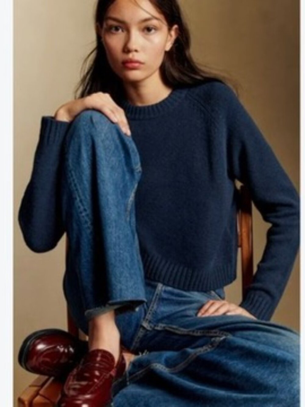Sezane Jason Sweater Navy Blue 100% Yak Wool Crewneck Pullover Womens Sz M